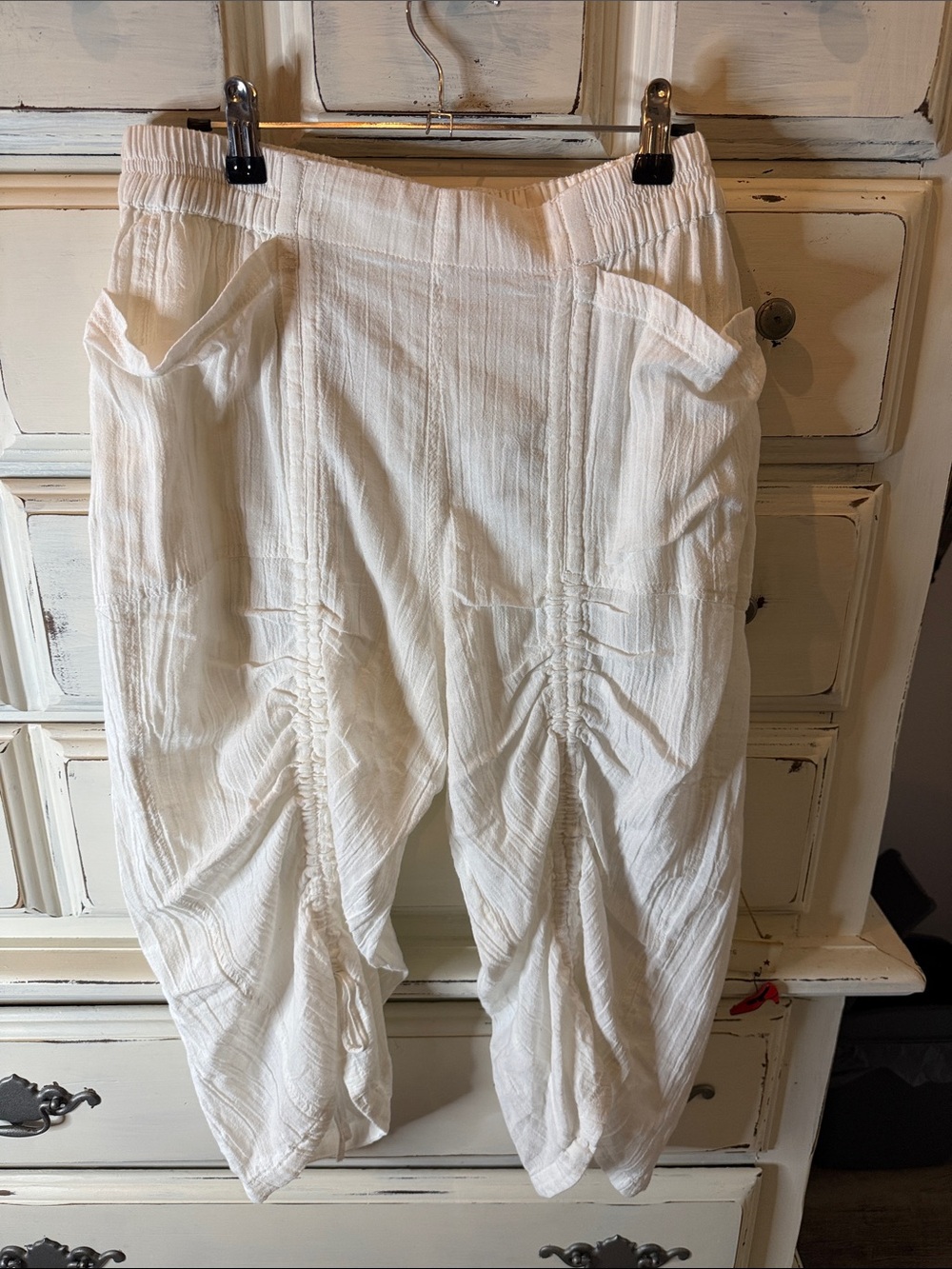 Free People White Lightweight Textured Harem Pants